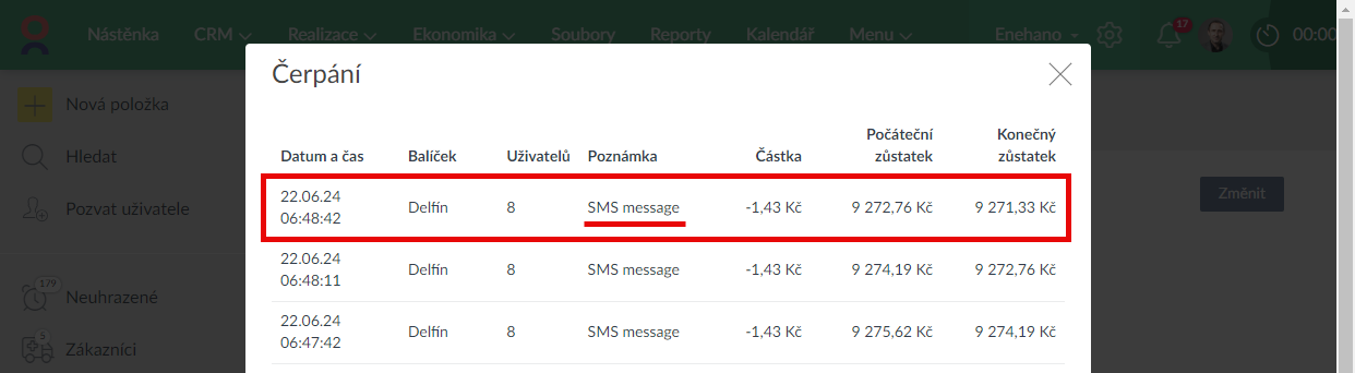 Kredit stržený za SMS